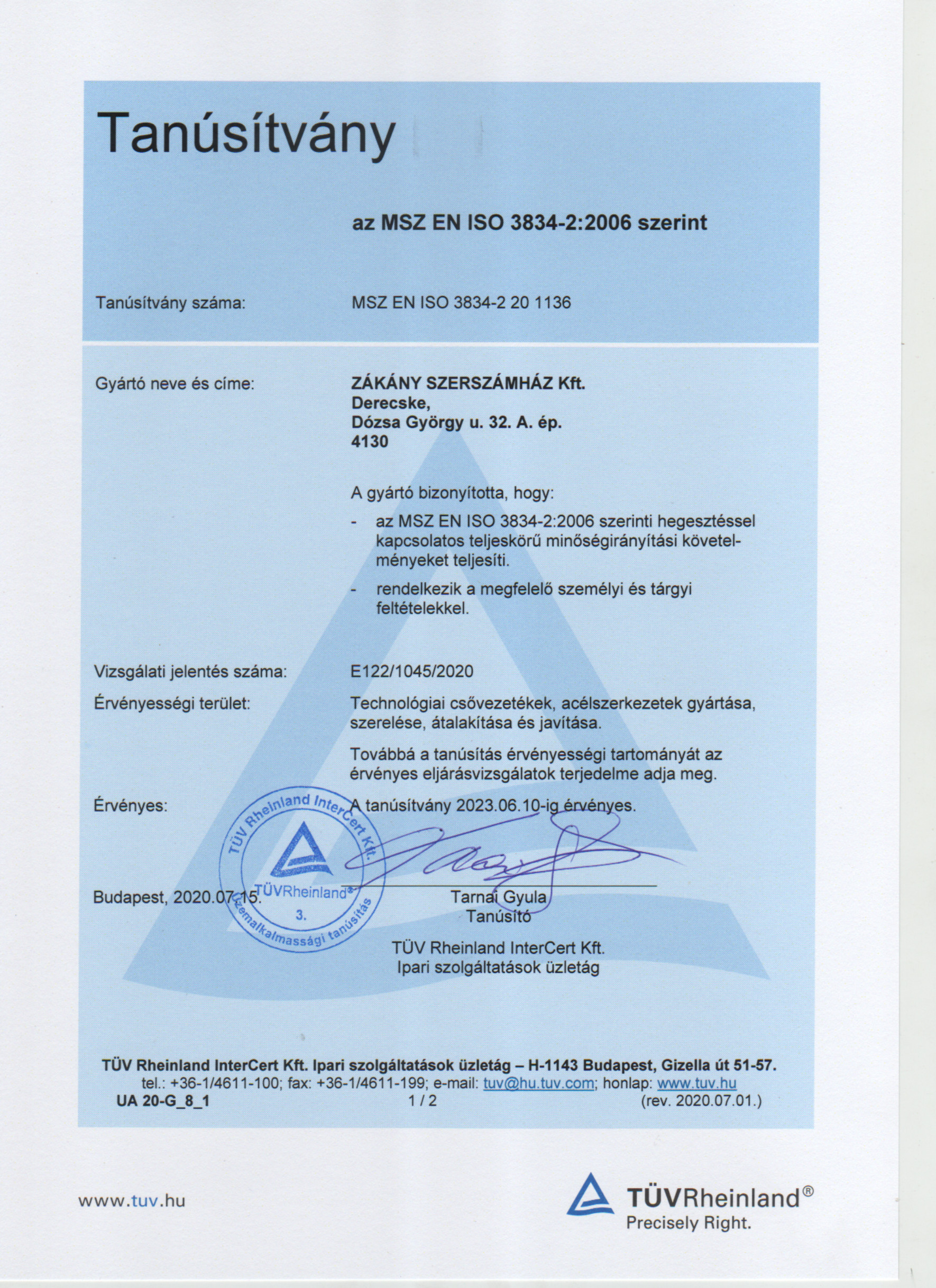 ISO 3834-2 Certificate